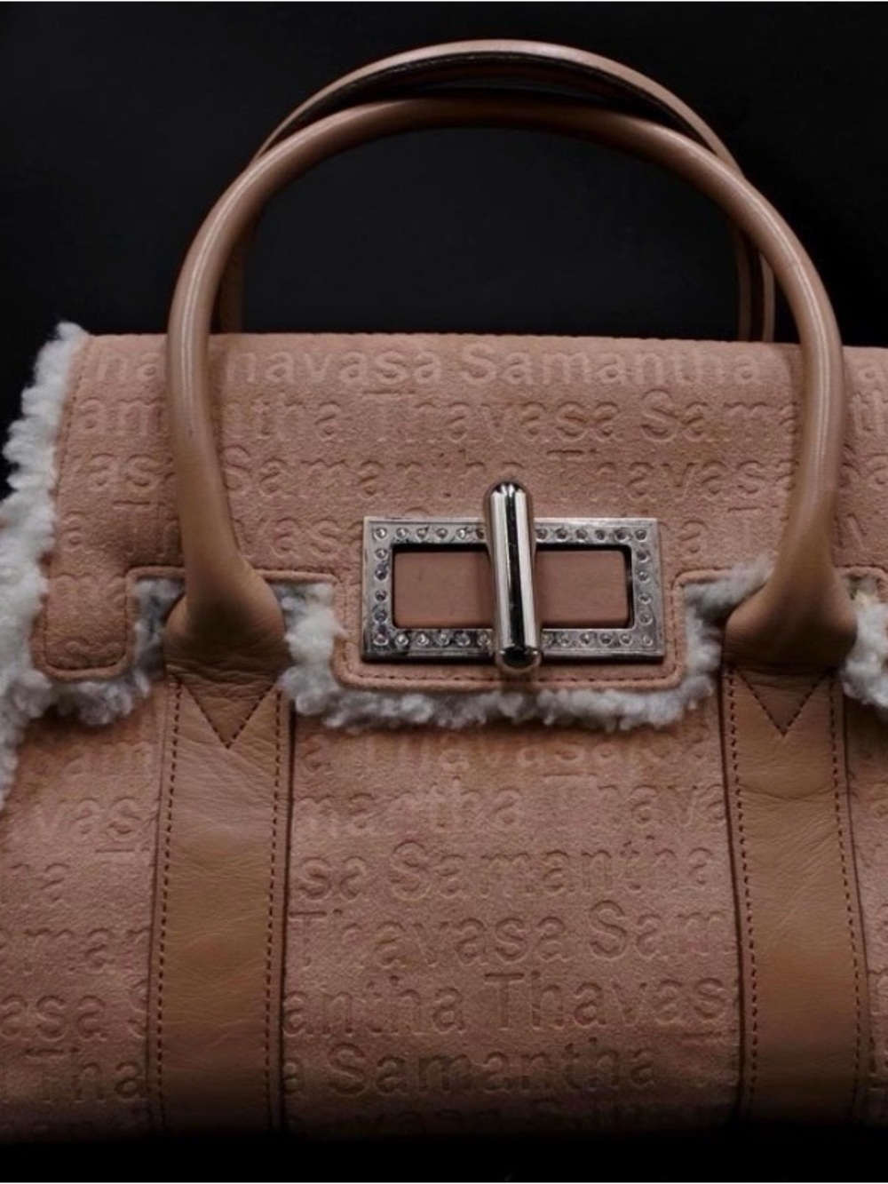 Rare Samantha Thavasa Beige Shearling Trim Satchel